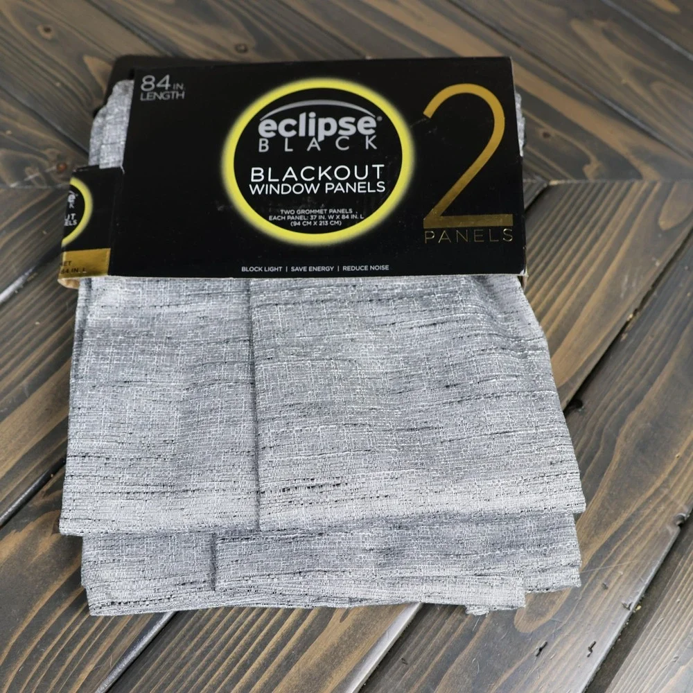 Eclipse Black Blackout Window‎ Panels Curtains 2pk Grommet 37x84 Noise Reducing